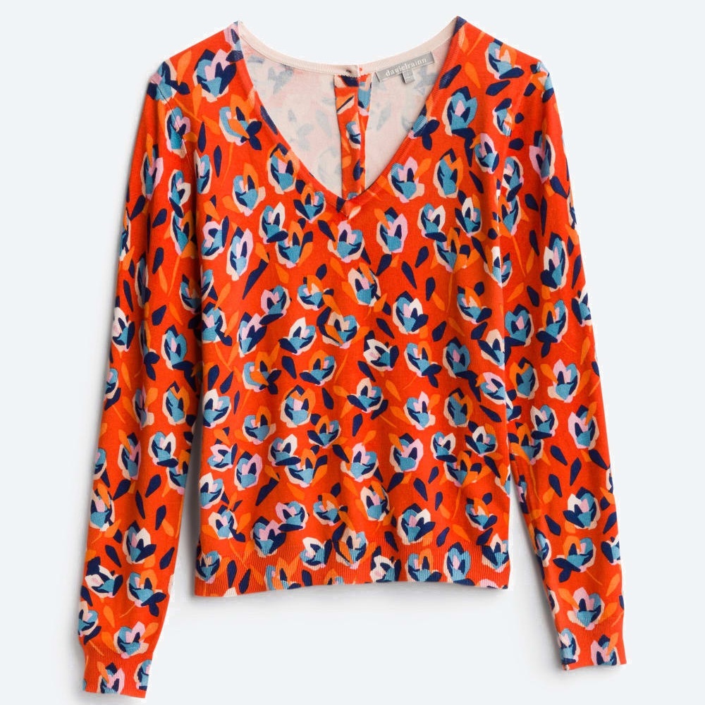 Orange V-Neck Sweater, button-down back, NWOT